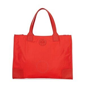 Tory Burch Ella Small Tote Bag Leather Nylon Lightweight Patent Logo Satchel Zip